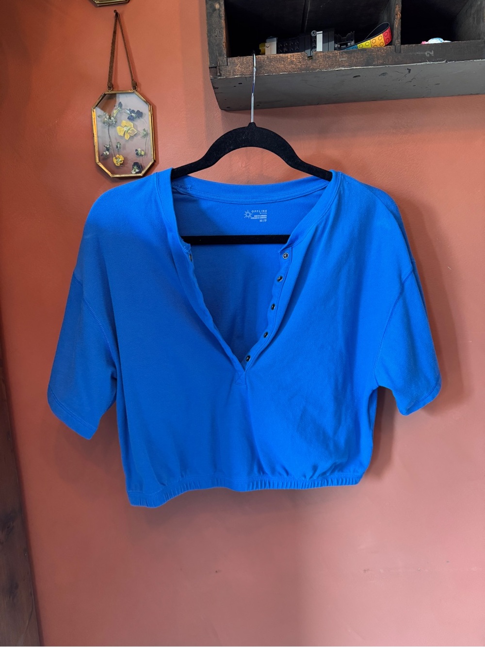 aerie Electric Blue Cropped Snap-Front Top